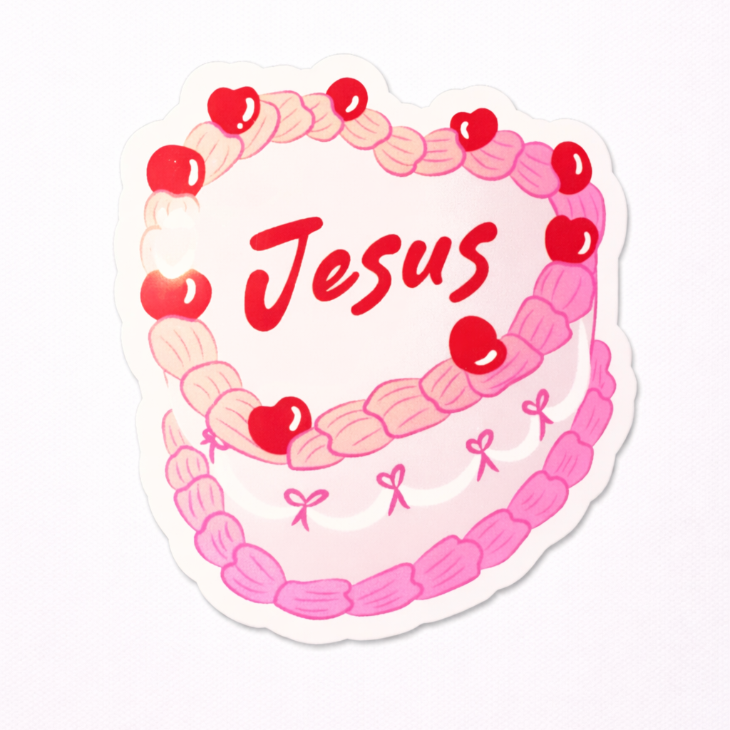 JESUS CAKE HEART STICKER