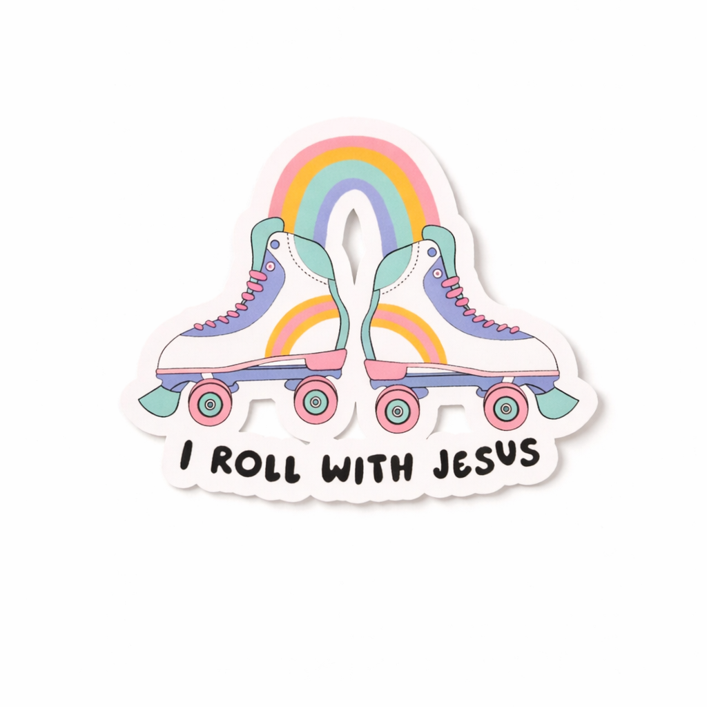 I ROLL WITH JESUS SKATES STICKER
