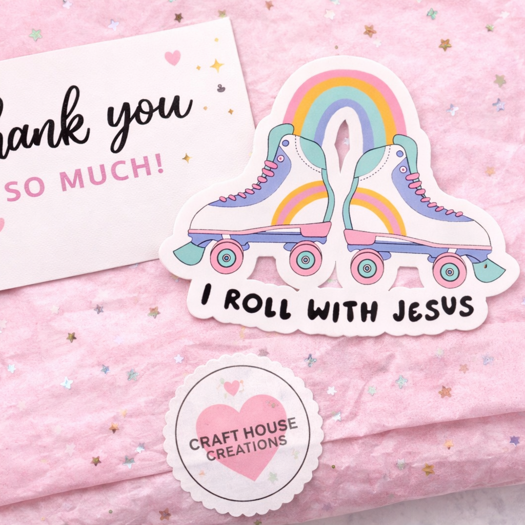 I ROLL WITH JESUS SKATES STICKER