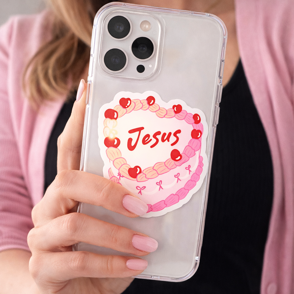 JESUS CAKE HEART STICKER