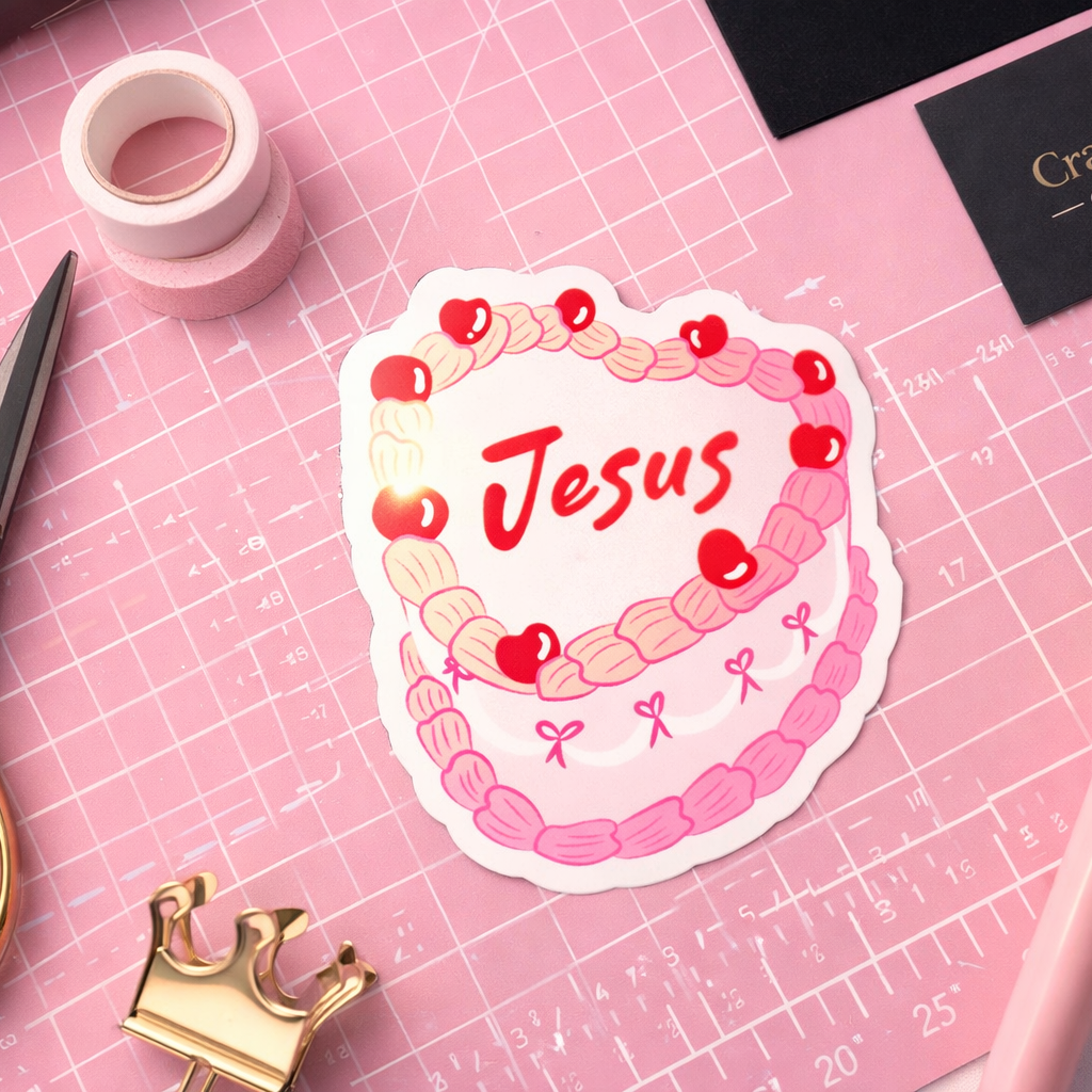 JESUS CAKE HEART STICKER