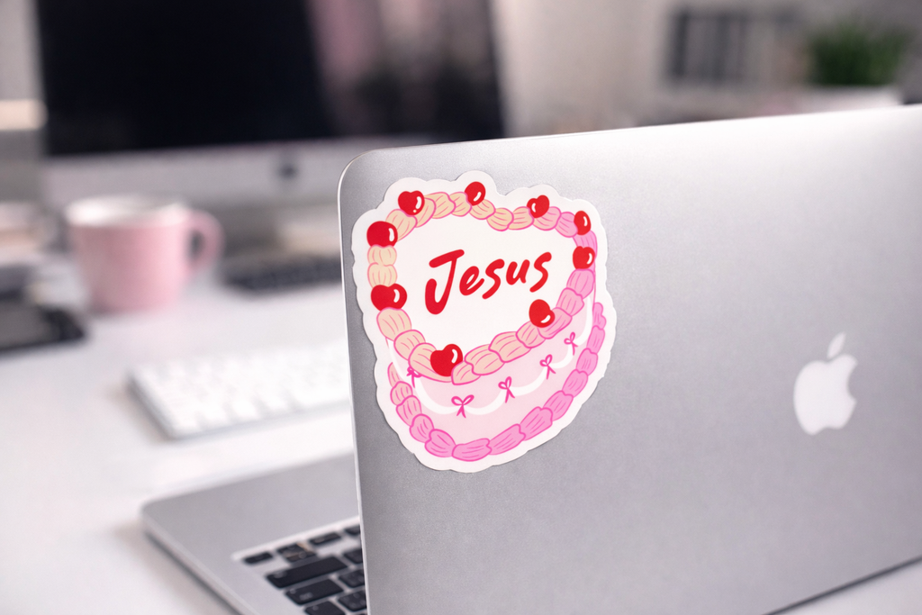 JESUS CAKE HEART STICKER