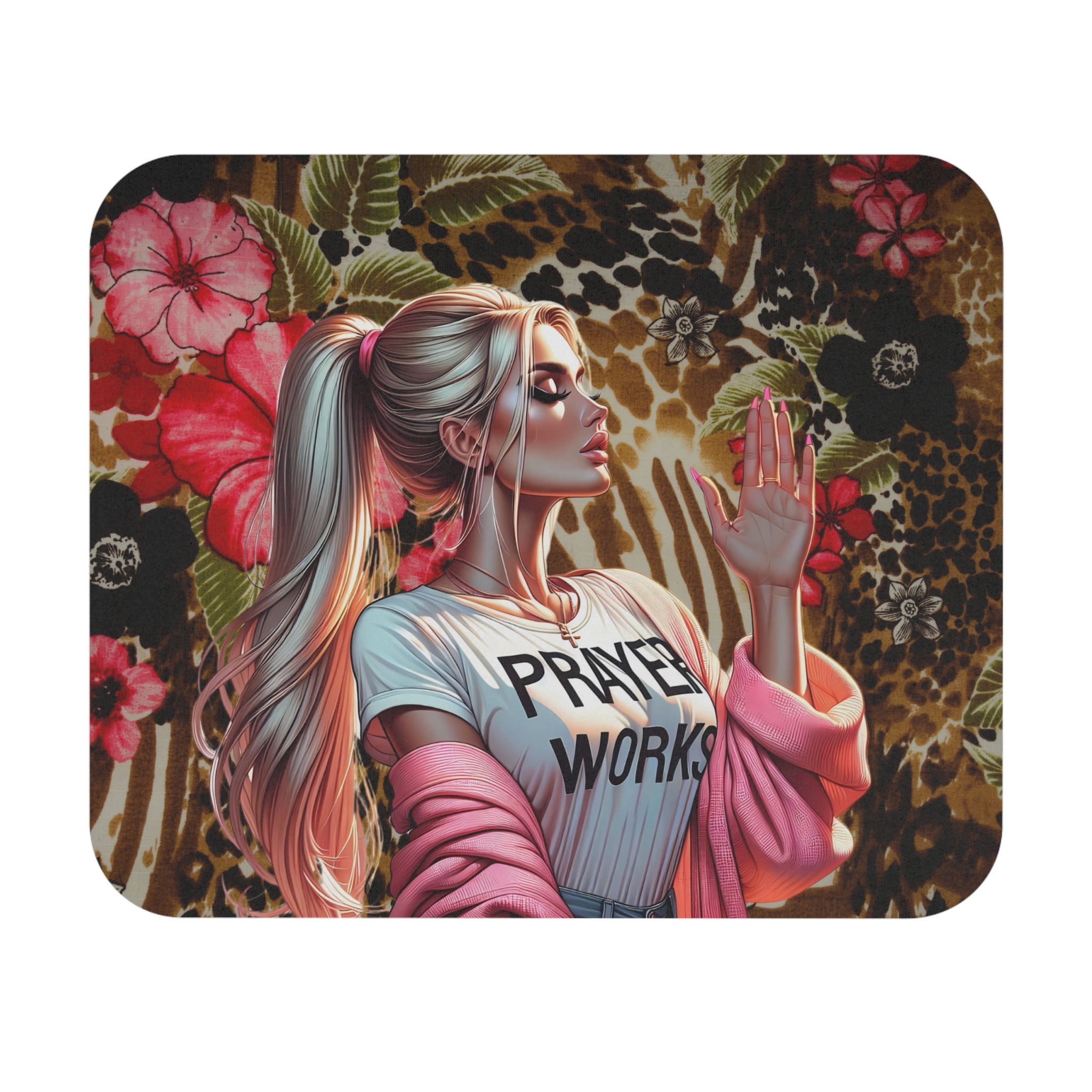 PRAYER WORKS FLORAL LEOPARD MOUSE PAD